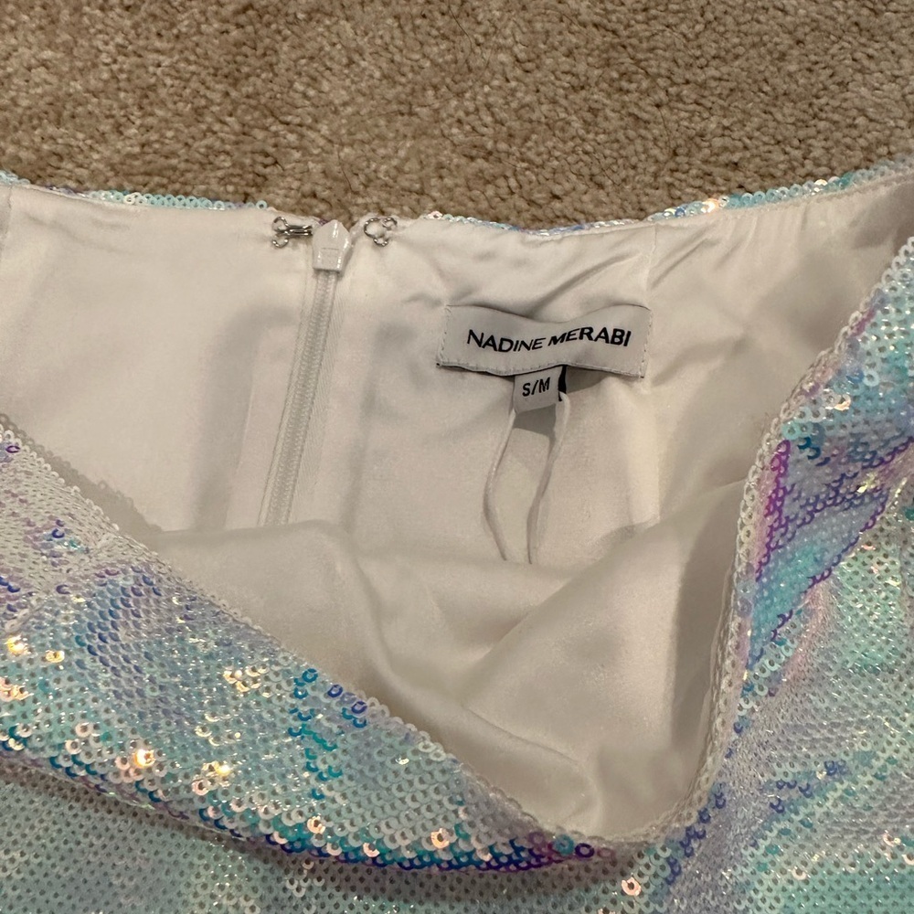 Nadine Merabi Phoebe Sequin White Skirt S/M NWT - Picture 5 of 6